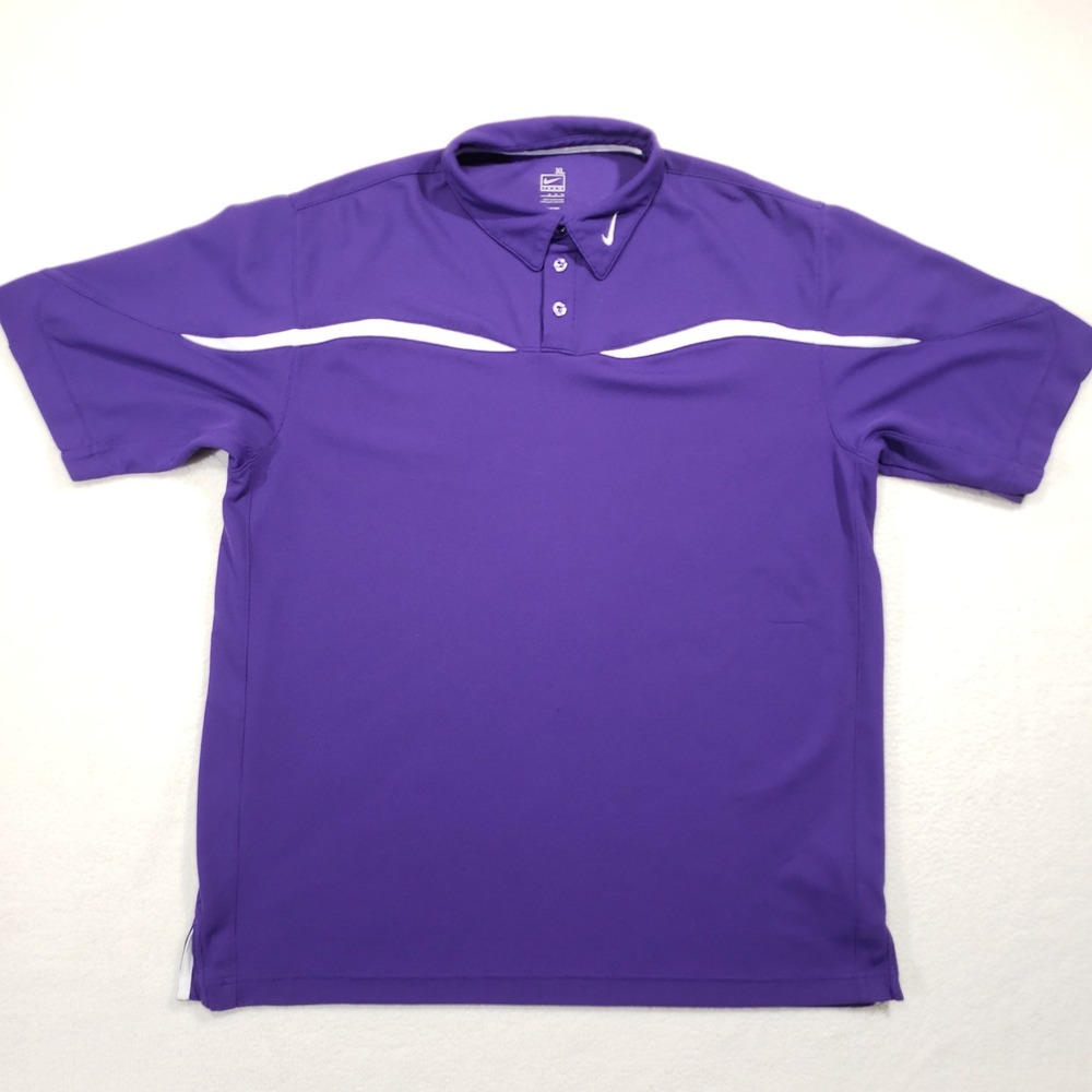Nike Polo Shirt Men XL Purple Short Sleeve Fit Dry Swoosh Logo‎ Collar